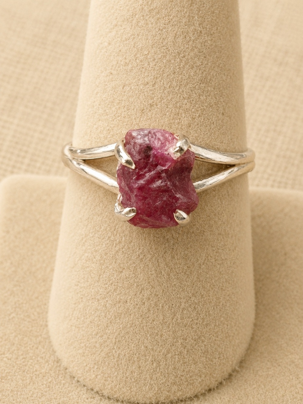 Natural Rough Ruby Corundum Prong Set 925 Silver Ring NEW 7.75 #679